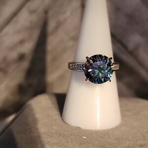 5ct Moissanite Certified Rainbow Round Cut Ring 925 Mystic